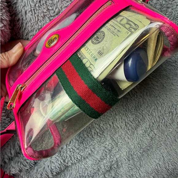 Authentic Gucci Ophidia Mini Transparent Crossbody Bag in Fluorescent Pink - Picture 8 of 15